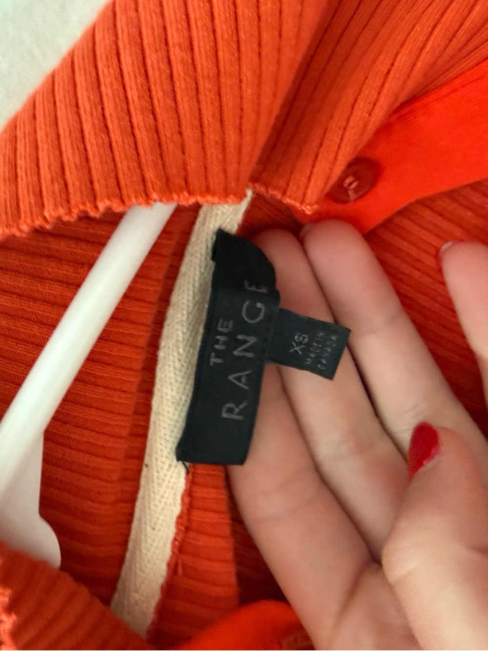 Cropped Ribbed Button-Down Top in Orange - Picture 3 of 4